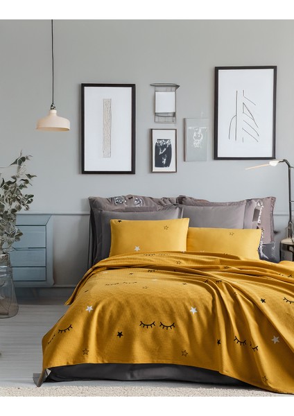 Doğal Pike Baskılı King 240X230CM Dide Sarı