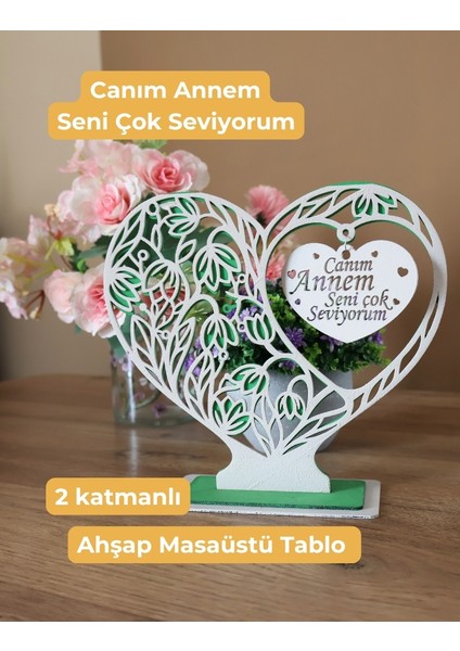 Anneler Gününe Özel Kardelen Çiçeği Detaylı Ahşap Masaüstü Tablo