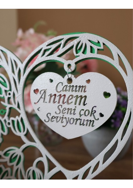 Anneler Gününe Özel Kardelen Çiçeği Detaylı Ahşap Masaüstü Tablo
