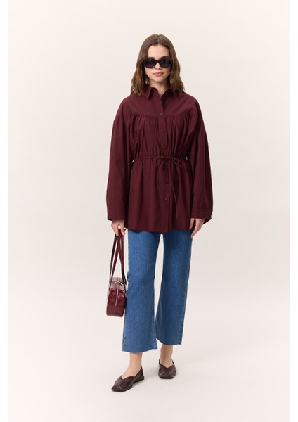 Büzgü Bağlama Detaylı Tunik Bordo