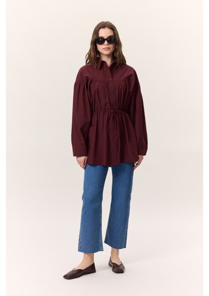 Büzgü Bağlama Detaylı Tunik Bordo modelleri