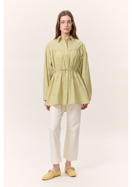 Büzgü Bağlama Detaylı Tunik Sarı