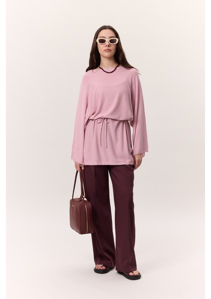 Triko Kuşaklı Tunik Pembe