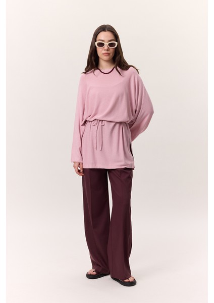 Triko Kuşaklı Tunik Pembe