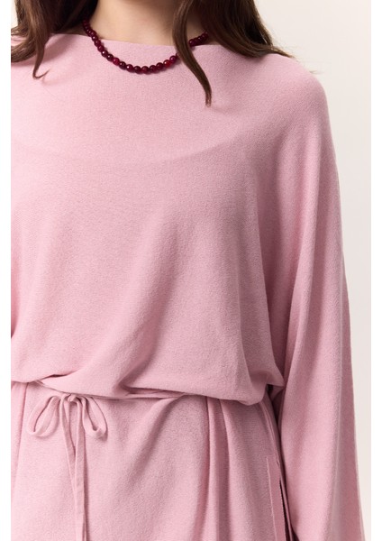 Triko Kuşaklı Tunik Pembe