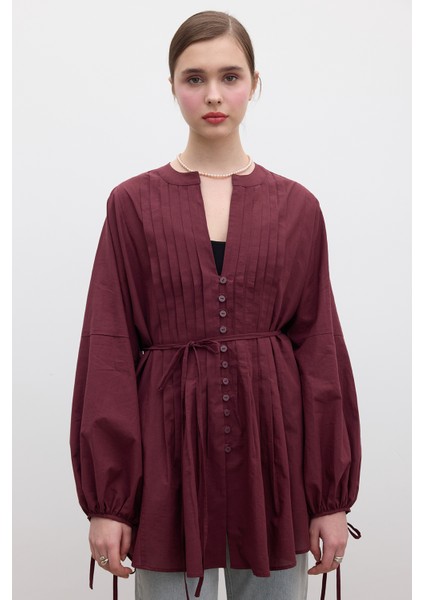 Nervür Detaylı Vual Tunik Bordo fırsatları