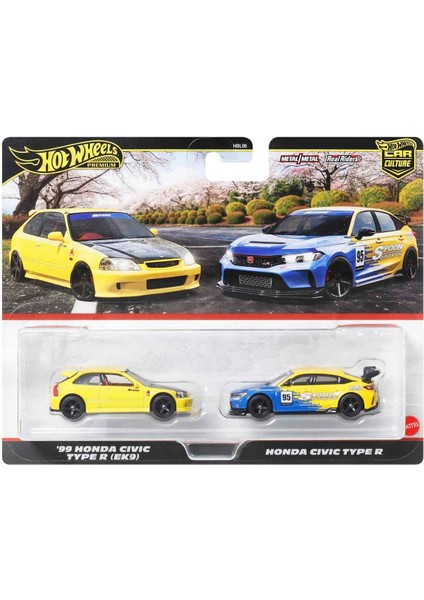 1:64 Hot Wheels Premium Car Culture 2'li Paket HBL96 - 99 Honda Civic Type R ve Honda Civic Type R
