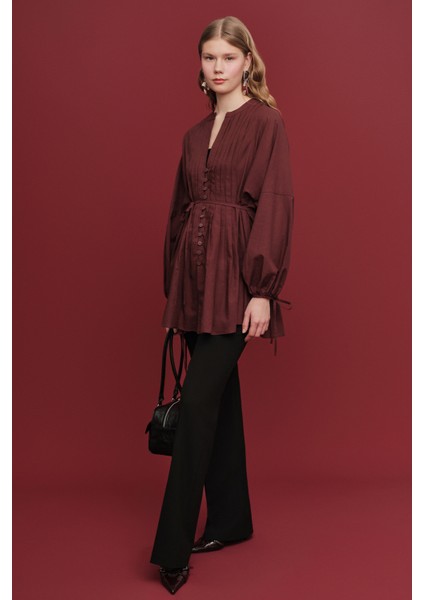 Nervür Detaylı Vual Tunik Bordo