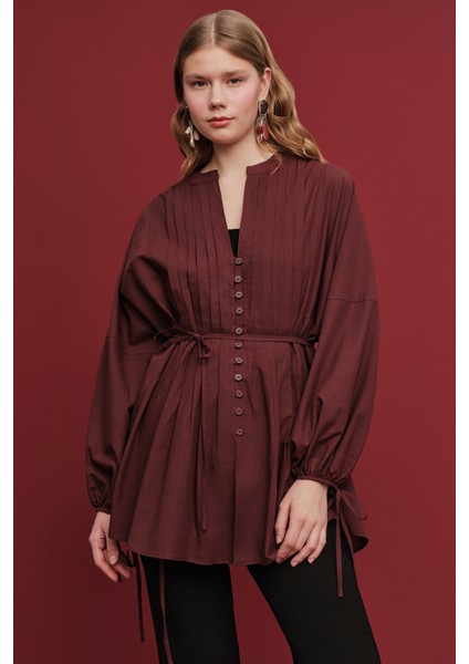 Nervür Detaylı Vual Tunik Bordo fiyatları