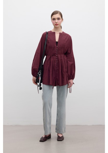 Nervür Detaylı Vual Tunik Bordo indirimleri