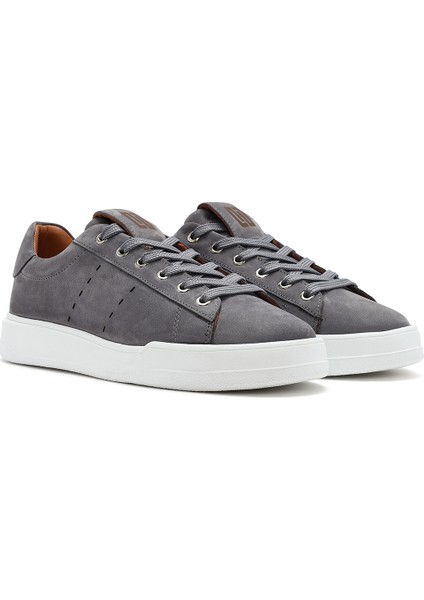 Erkek Gri Bağcıklı Süet Deri Sneaker 25SFD707510