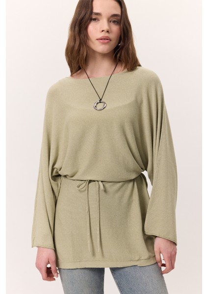 Triko Kuşaklı Tunik Çağla Yeşili