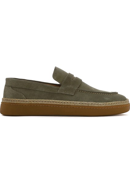 Erkek Yeşil Süet Deri Casual Loafer 25SFD631810
