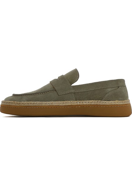 Erkek Yeşil Süet Deri Casual Loafer 25SFD631810