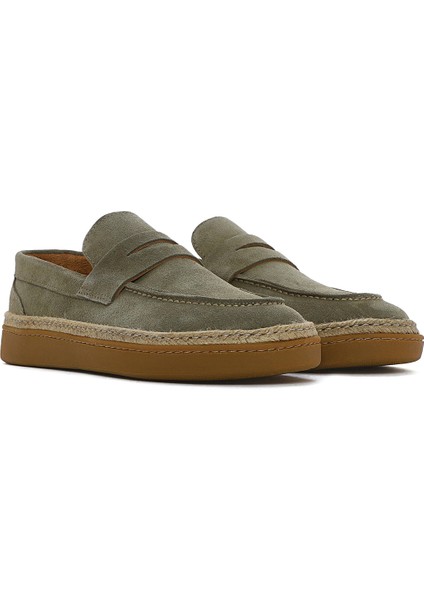 Erkek Yeşil Süet Deri Casual Loafer 25SFD631810