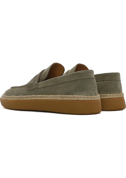 Erkek Yeşil Süet Deri Casual Loafer 25SFD631810