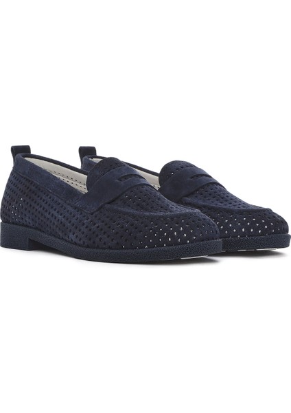 Kadın Lacivert Süet Deri Loafer 25SFD510410