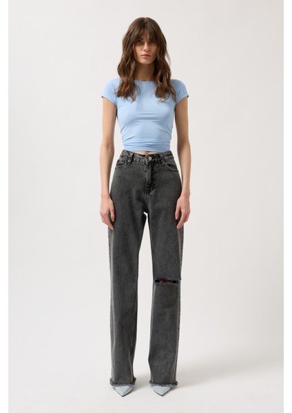 Lazer Kesim Wide Leg Siyah Jean fiyatları