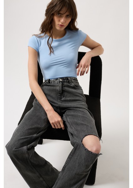 Lazer Kesim Wide Leg Siyah Jean modelleri