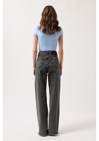 Lazer Kesim Wide Leg Siyah Jean indirimleri