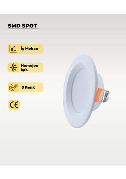 5W Beyaz Plastik Spot 3 Renk Işık - 2 Adet