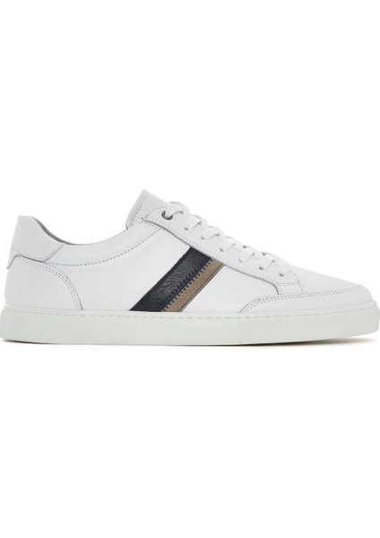 Erkek Beyaz Bağcıklı Deri Sneaker 25SFD674618