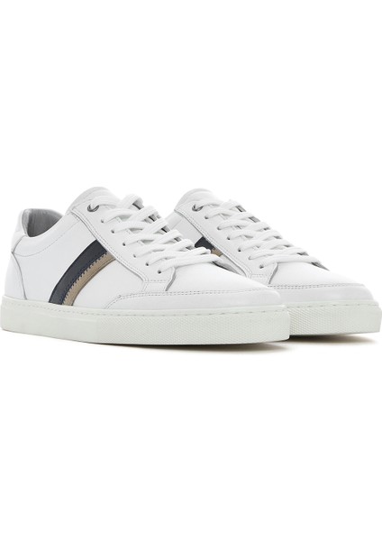 Erkek Beyaz Bağcıklı Deri Sneaker 25SFD674618