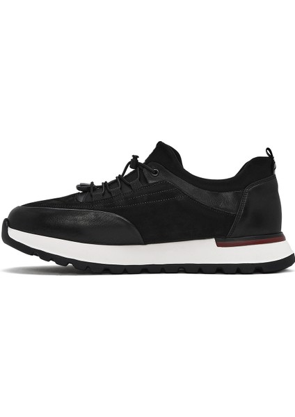 Erkek Siyah Bağcıklı Deri Sneaker 25SFD641114