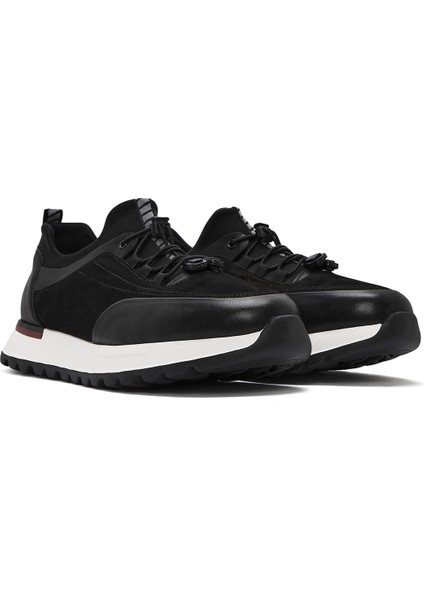 Erkek Siyah Bağcıklı Deri Sneaker 25SFD641114