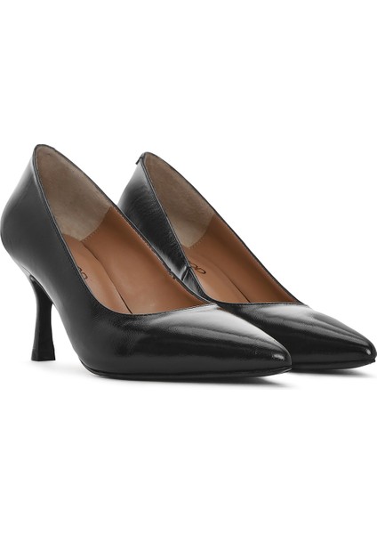 Kadın Siyah Ince Topuklu Rugan Deri Stiletto 25SFD162116