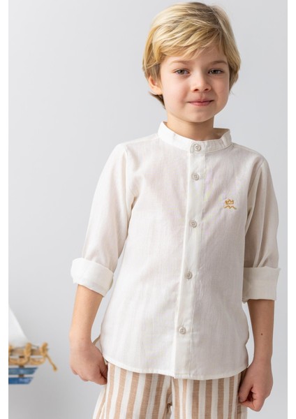 Erkek Çocuk Hakim Yaka Uzun Kollu Gömlek - Ekru