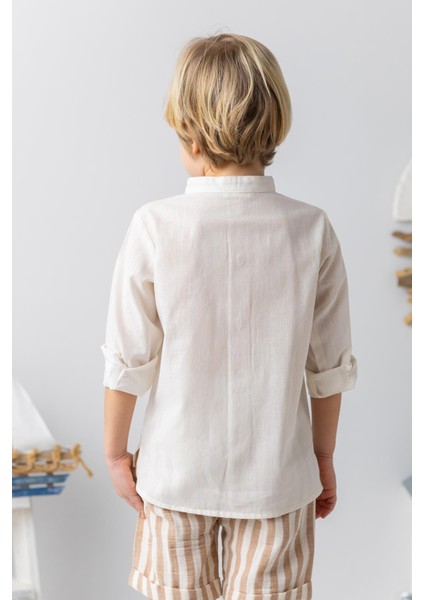 Erkek Çocuk Hakim Yaka Uzun Kollu Gömlek - Ekru fiyatları