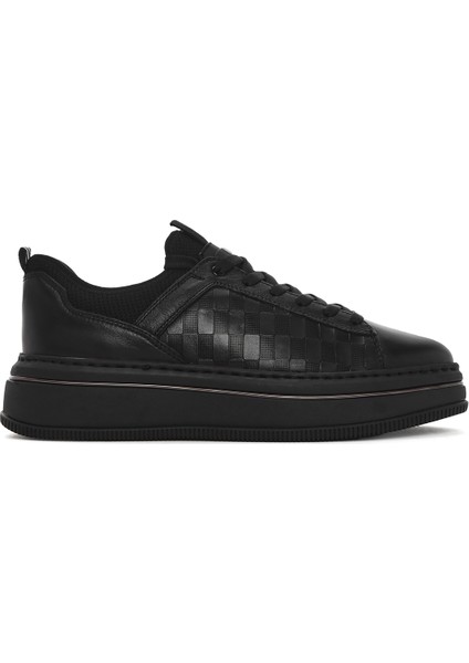 Erkek Siyah Bağcıklı Kalın Tabanlı Deri Sneaker 25SFD650214