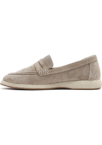 Kadın Bej Süet Deri Loafer 25SFD131810