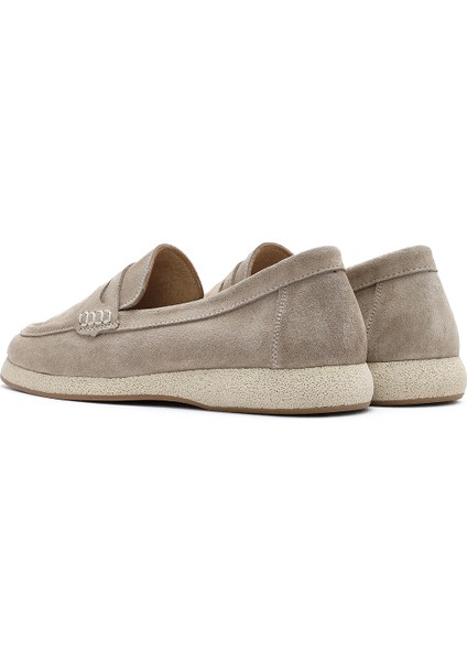 Kadın Bej Süet Deri Loafer 25SFD131810