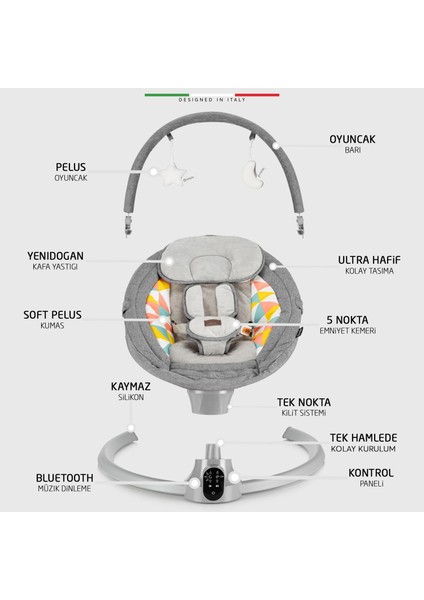 Sette Elektrikli Otomatik Sallanan Ana Kucağı Gri fiyatları