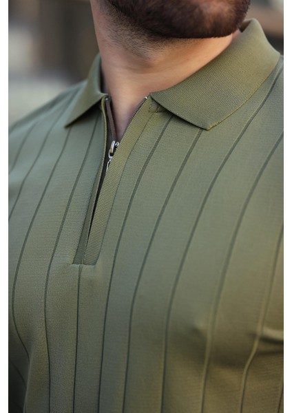 Haki Polo Yaka Fermuarlı Erkek T-Shirt E7298 fiyatları