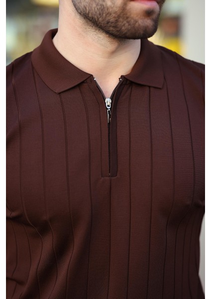 Kahverengi Polo Yaka Fermuarlı Erkek T-Shirt E7298 fırsatları