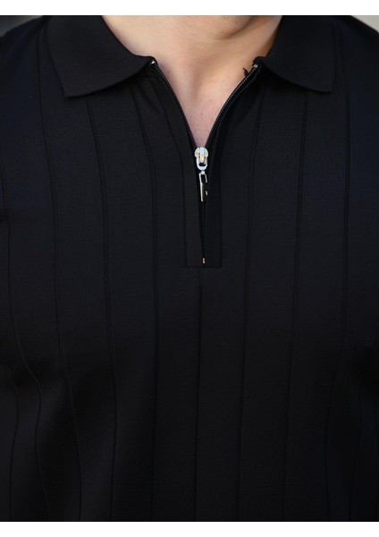 Siyah Polo Yaka Fermuarlı Erkek T-Shirt E7298 modelleri