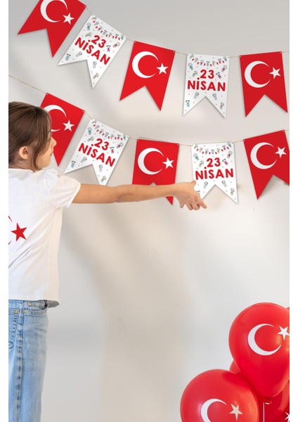 23 Nisan Bayramı Temalı Flama, Çocuk Bayramı Sınıf Ev Süsleme Okul Süsleme Hasır Ipli Flama Seti