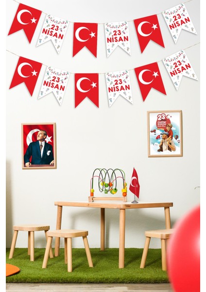 23 Nisan Bayramı Temalı Flama, Çocuk Bayramı Sınıf Ev Süsleme Okul Süsleme Hasır Ipli Flama Seti