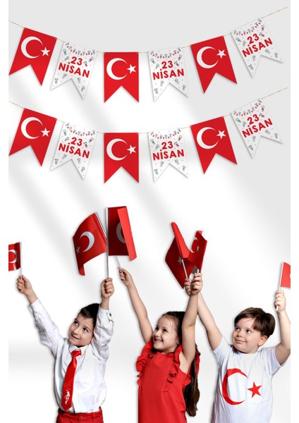 23 Nisan Bayramı Temalı Flama, Çocuk Bayramı Sınıf Ev Süsleme Okul Süsleme Hasır Ipli Flama Seti