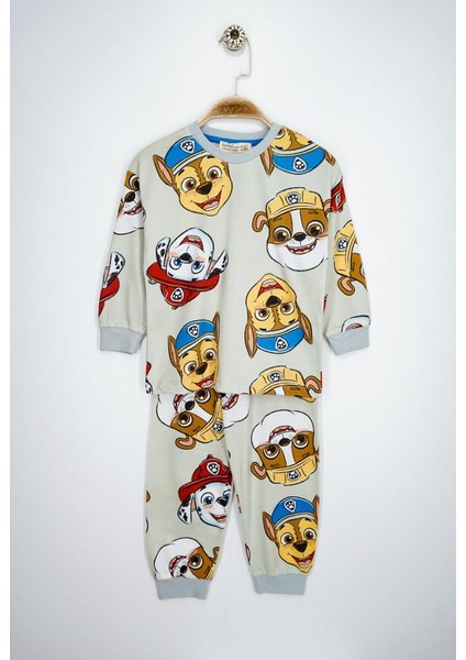 Paw Patrol Baskılı %100 Pamuk Uzun Kollu Erkek Bej Pijama Takımı (3,4,5,6,7,8 Yaş)