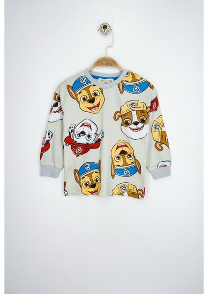 Paw Patrol Baskılı %100 Pamuk Uzun Kollu Erkek Bej Pijama Takımı (3,4,5,6,7,8 Yaş)