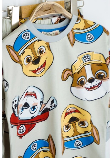 Paw Patrol Baskılı %100 Pamuk Uzun Kollu Erkek Bej Pijama Takımı (3,4,5,6,7,8 Yaş)