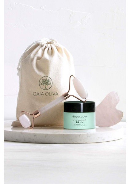 Balm Pembe Kuvars Face Roller ve Gua Sha Masaj Taşı Seti