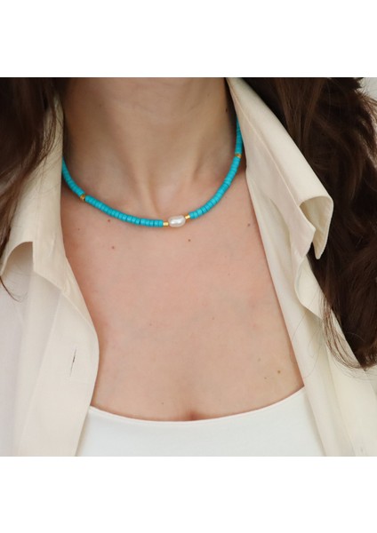 Gerçek Inci ve Doğal Taşlı Kolye | Altın Kaplama El Yapımı Yaz Choker