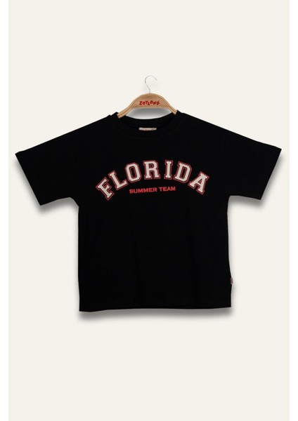 Erkek Çocuk Florida Baskılı T-Shirt - Siyah