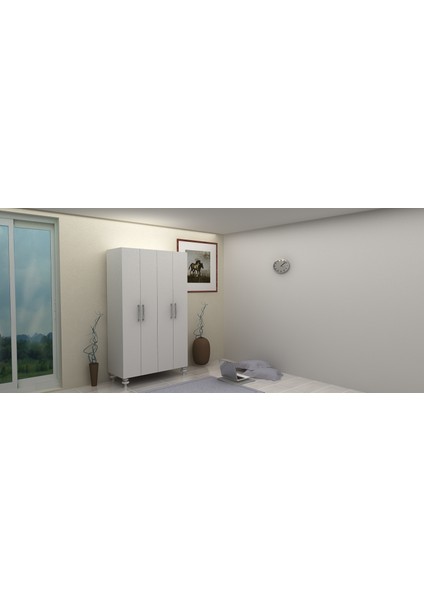 4 Kapaklı Gardırop Parlak Beyaz Mdflam 205 cm *180 cm *53 cm 4KGM003