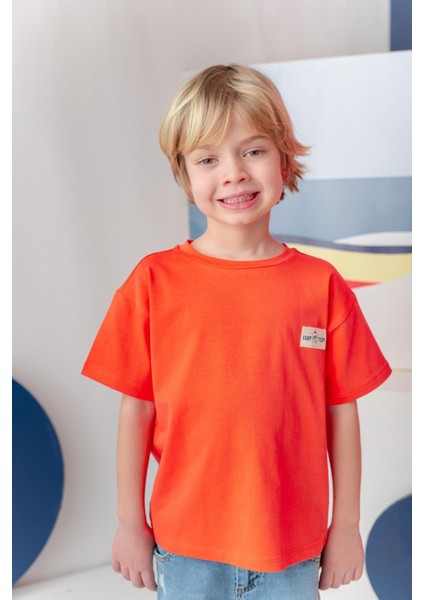 Erkek Çoçuk Sörf Baskılı T-Shirt - Coral